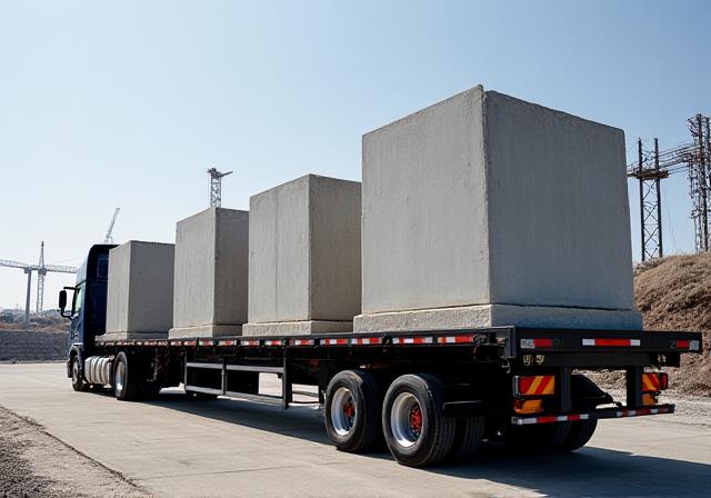 Heavy construction materials on a flatbed trailer