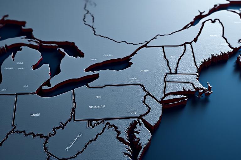 Map showing the 500-mile regional freight coverage area centered on Philadelphia, covering Pennsylvania, New Jersey, and Maryland.