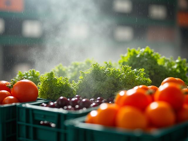 Fresh produce and dairy products in a temperature-controlled environment